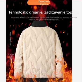 Zimska muška jakna s poliesterskom punom i podstavnim ovratnikom, bez kapulje, zatvarač, prugasti uzorak, tri džepa na zakrpe