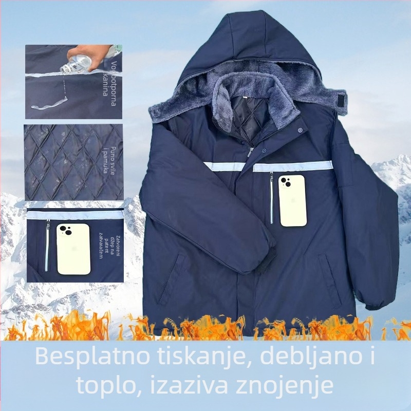 Muška debela pamučna zimska jakna vodootporna s džepovima
