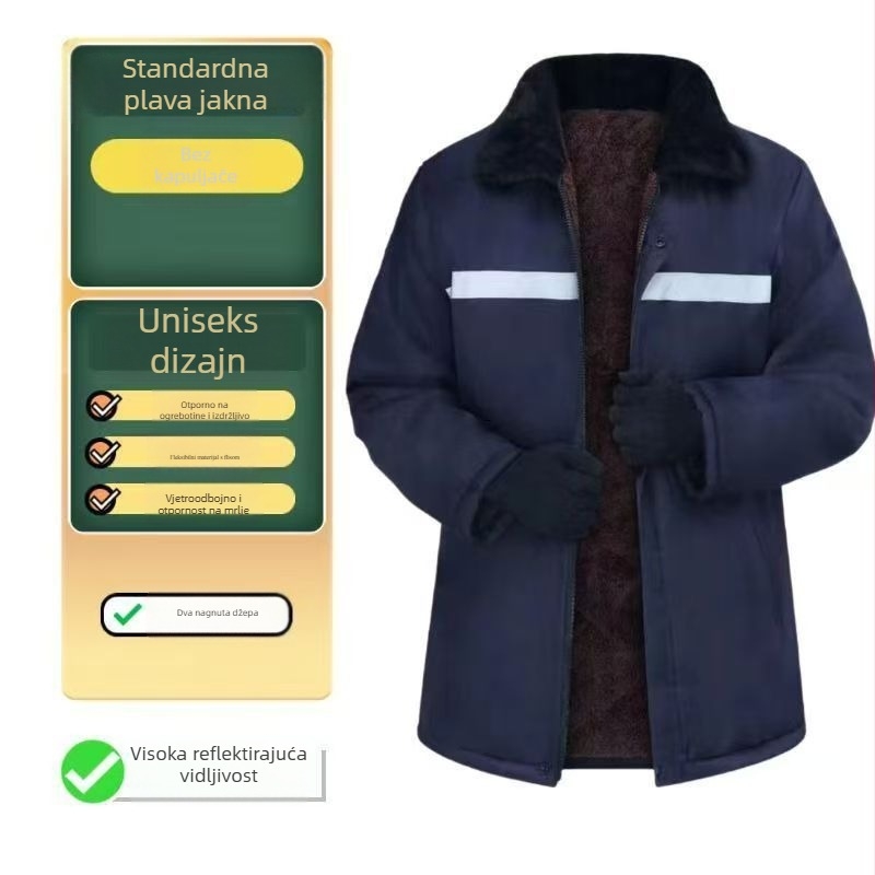 Zimska muška radna jakna s debelim punjenjem od poliestera, reflektirajuće trake, otisnut natpis, topla i zaštitna za zimu, radno odijelo za servis automobila