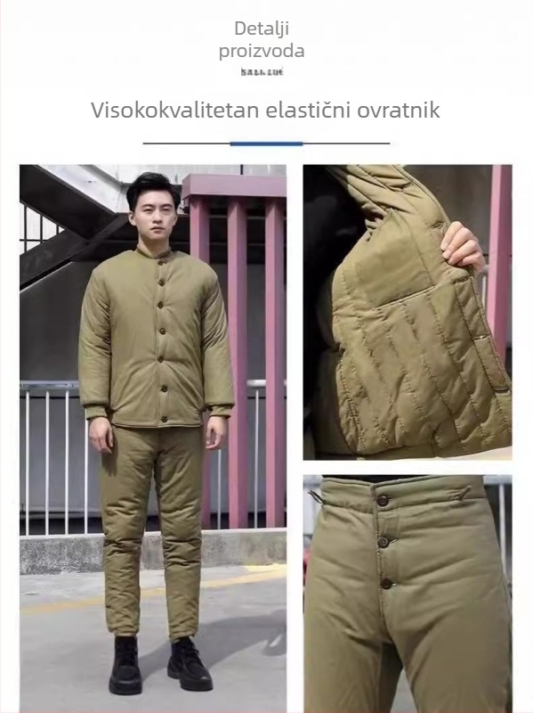 Minerski pamučni kaput i hlače za zimu, radno odijelo, debeli pamuk, podstava od pamuka, bez ovratnika, jednostruko kopčanje, otporno na vjetar