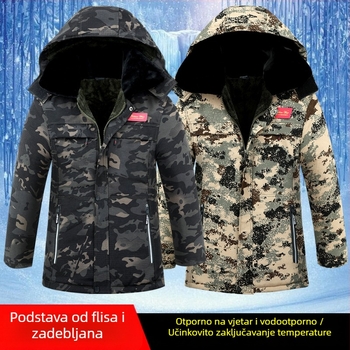 Muška kamuflažna zimska radna jakna, topla i debela, s stojećim ovratnikom i zatvaračem