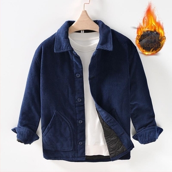 P121 Zimska muška jakna od corduroya – vintage japanski stil, casual, s reverom, debljina punila od poliestera