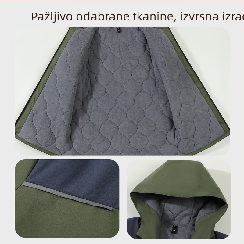 Zimska radna jakna s kapuljom, fleecem iznutra, prilagođeno logo, otporna na vjetar i vodotporna