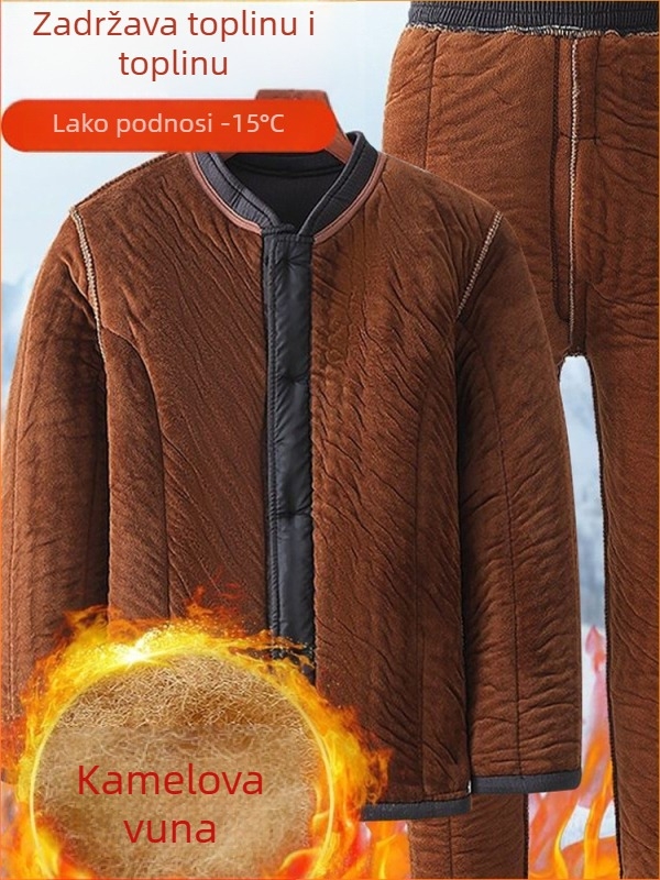 Muški zimski set kardigana i hlača, s flis podstavom, jednostruko kopčanje, poliester materijal, tri džepa