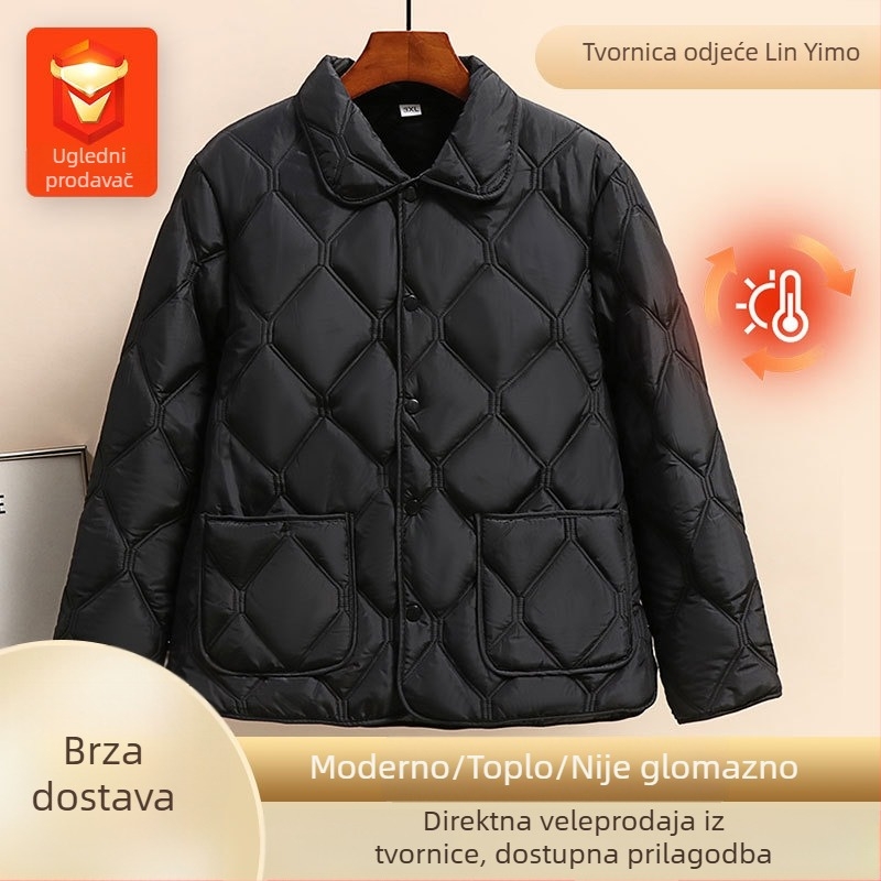 Ženski kaput s ovratnikom, punjen perjem i pamukom, topao i lagan, za odrasle žene