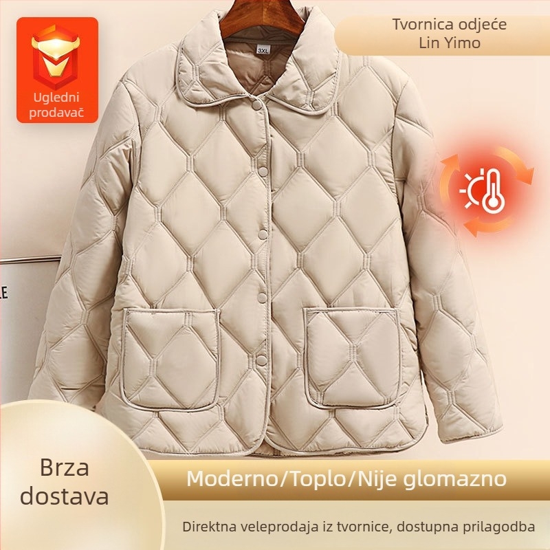 Ženski kaput s ovratnikom, punjen perjem i pamukom, topao i lagan, za odrasle žene