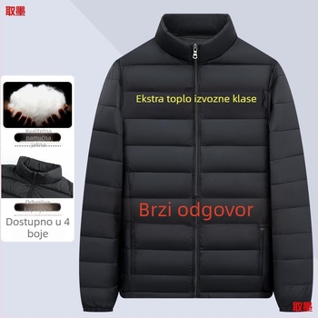 Muška lagana jakna s fleece podstavnim ovratnikom, kratka, oversize, casual, topla, s pamučnim punjenjem