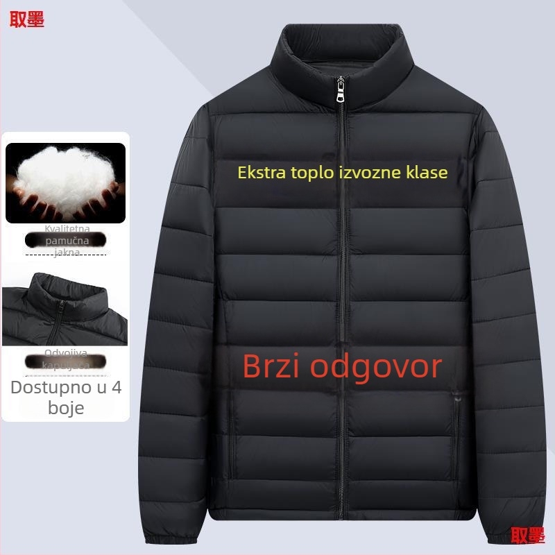 Muška lagana jakna s fleece podstavnim ovratnikom, kratka, oversize, casual, topla, s pamučnim punjenjem