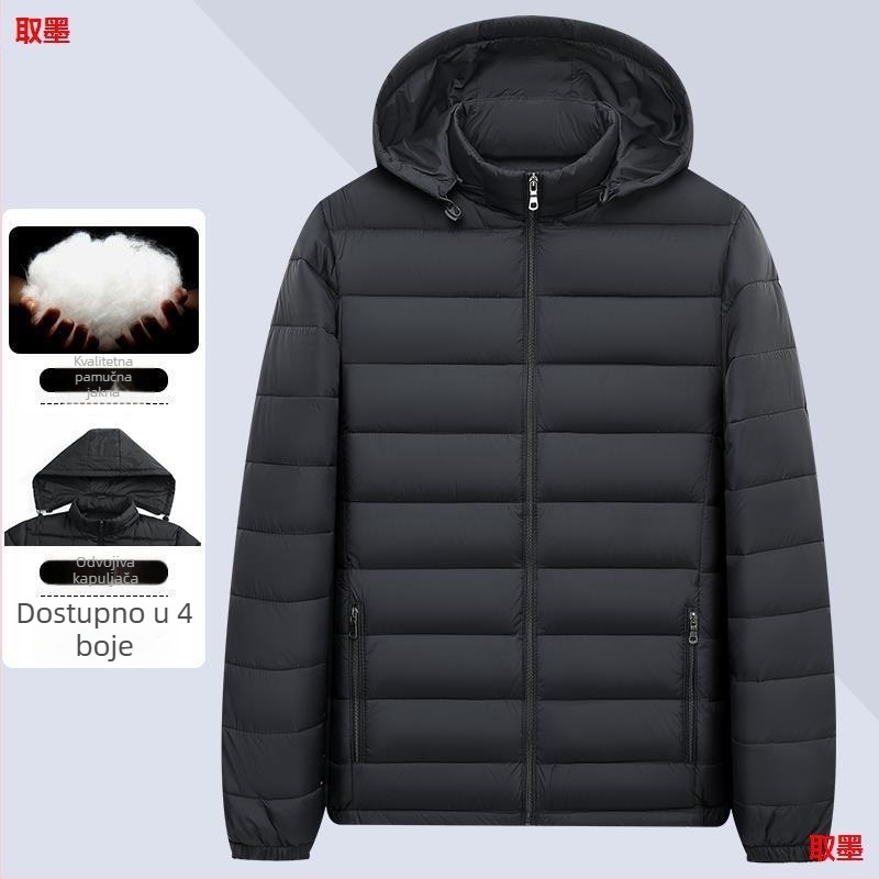 Muška lagana jakna s fleece podstavnim ovratnikom, kratka, oversize, casual, topla, s pamučnim punjenjem