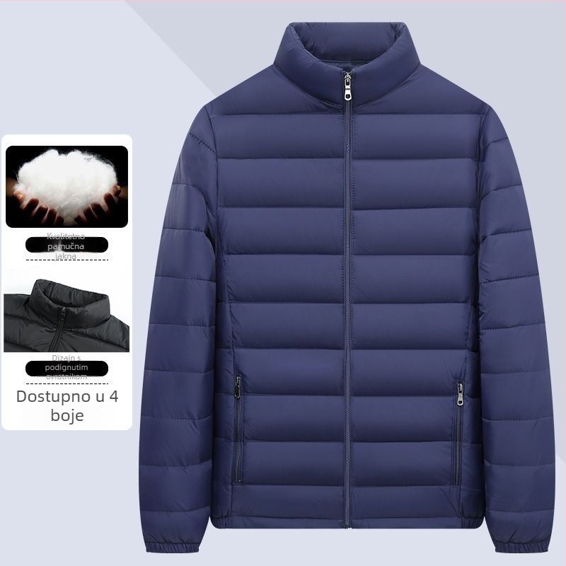 Muška lagana jakna s fleece podstavnim ovratnikom, kratka, oversize, casual, topla, s pamučnim punjenjem