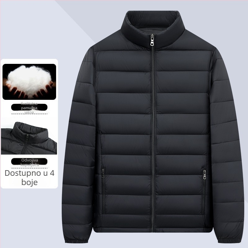 Muška lagana jakna s fleece podstavnim ovratnikom, kratka, oversize, casual, topla, s pamučnim punjenjem