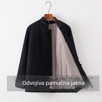 Zimski odvojivi pamuk Tang kostim za muškarce, udoban široki kroj, stojeći ovratnik, jednostruko kopčanje