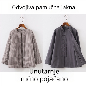 Zimski odvojivi pamuk Tang kostim za muškarce, udoban široki kroj, stojeći ovratnik, jednostruko kopčanje