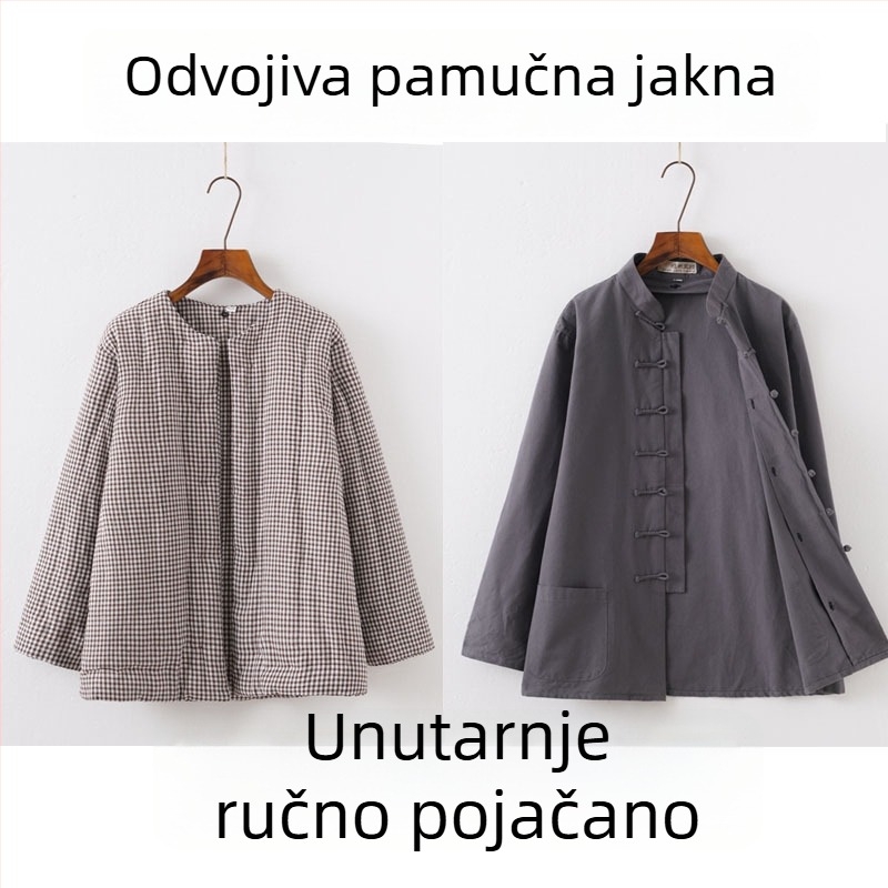 Zimski odvojivi pamuk Tang kostim za muškarce, udoban široki kroj, stojeći ovratnik, jednostruko kopčanje