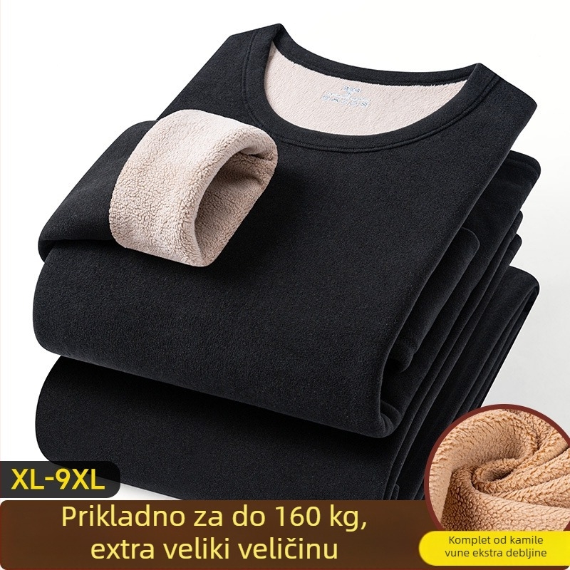 Muški termalni komplet od kameljine dlake, s flisom iznutra, ekstra debeli 401–500 g/m², dvodijelni set: jakna i hlače