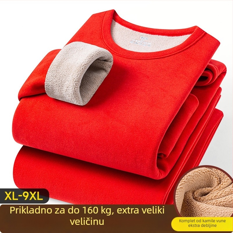 Muški termalni komplet od kameljine dlake, s flisom iznutra, ekstra debeli 401–500 g/m², dvodijelni set: jakna i hlače