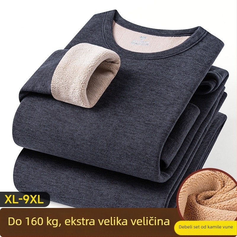 Muški termalni komplet od kameljine dlake, s flisom iznutra, ekstra debeli 401–500 g/m², dvodijelni set: jakna i hlače