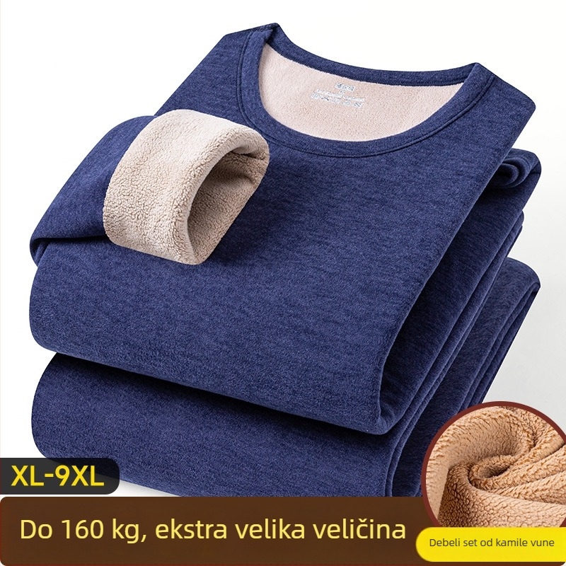 Muški termalni komplet od kameljine dlake, s flisom iznutra, ekstra debeli 401–500 g/m², dvodijelni set: jakna i hlače