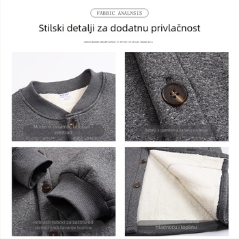 Termo komplet za starije muškarce – jesensko-zimski set s lam velvet toplinskim gornjim dijelom i hlačama, kardigan Sherpa velvet, okrugli ovratnik, dugi rukavi