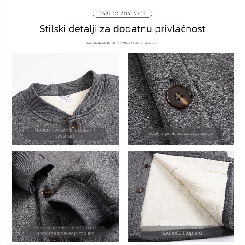 Termo komplet za starije muškarce – jesensko-zimski set s lam velvet toplinskim gornjim dijelom i hlačama, kardigan Sherpa velvet, okrugli ovratnik, dugi rukavi