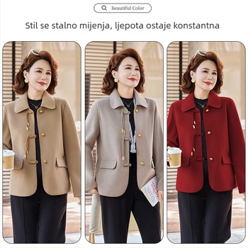 Ženski kaput od vune i kašmira, Regular kroj, dvostruko kopčanje, V-izrez, srednja duljina, jednobojan, elegantan gradski stil