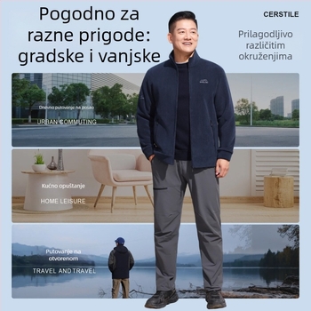 Muška dvostrano fleec jakna za jesen i zimu, stojeći ovratnik, zip, debelo toplo vanjsko odijelo