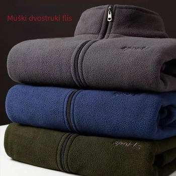 Muška fleece jakna sa zipom, slobodan kroj, jednostavna boja, poliester