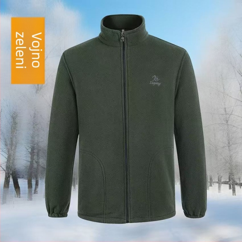 Muška fleece jakna sa zipom, slobodan kroj, jednostavna boja, poliester