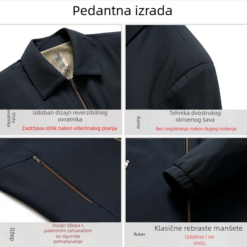 Jakna s reverom za muškarce srednje dobi, lagana proljetno-jesenska jakna, jednobojna, dugi rukavi