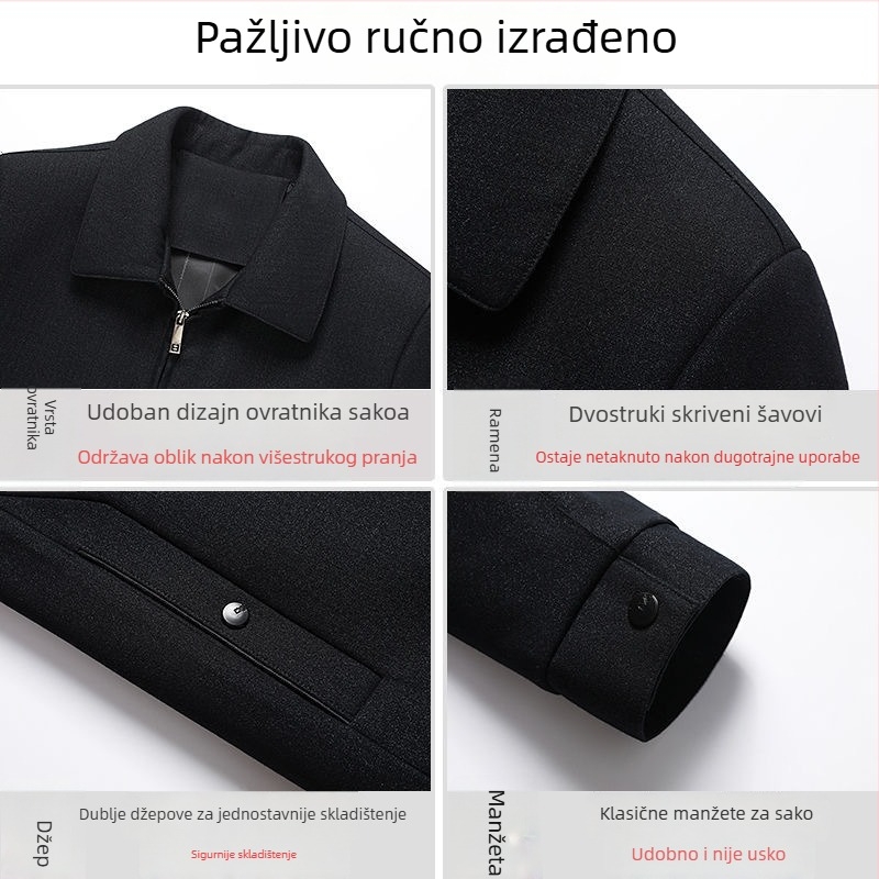 Jakna s reverom, prednji zip, poliesterska smjesa, proljeće-jesen, za muškarce srednje dobi