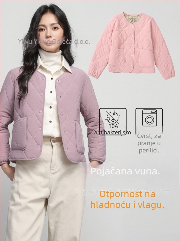 Ženski kaput s punilom od ovčje vune i poliesterom, dugi rukavi, V-izrez, jednostruko kopčanje, otporan na vlagu i vjetar