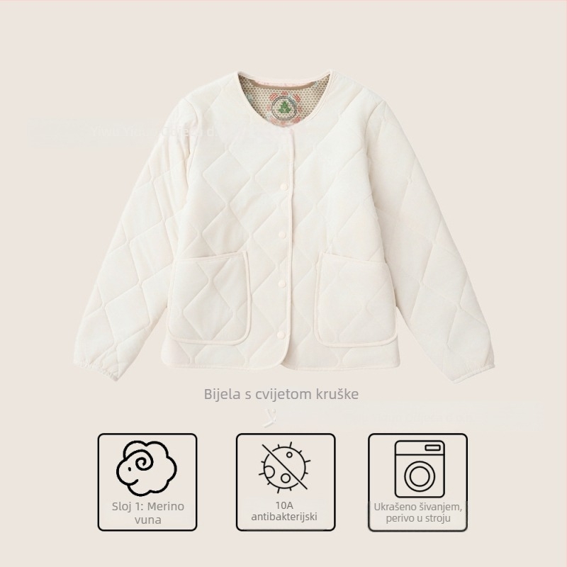 Ženski kaput s punilom od ovčje vune i poliesterom, dugi rukavi, V-izrez, jednostruko kopčanje, otporan na vlagu i vjetar