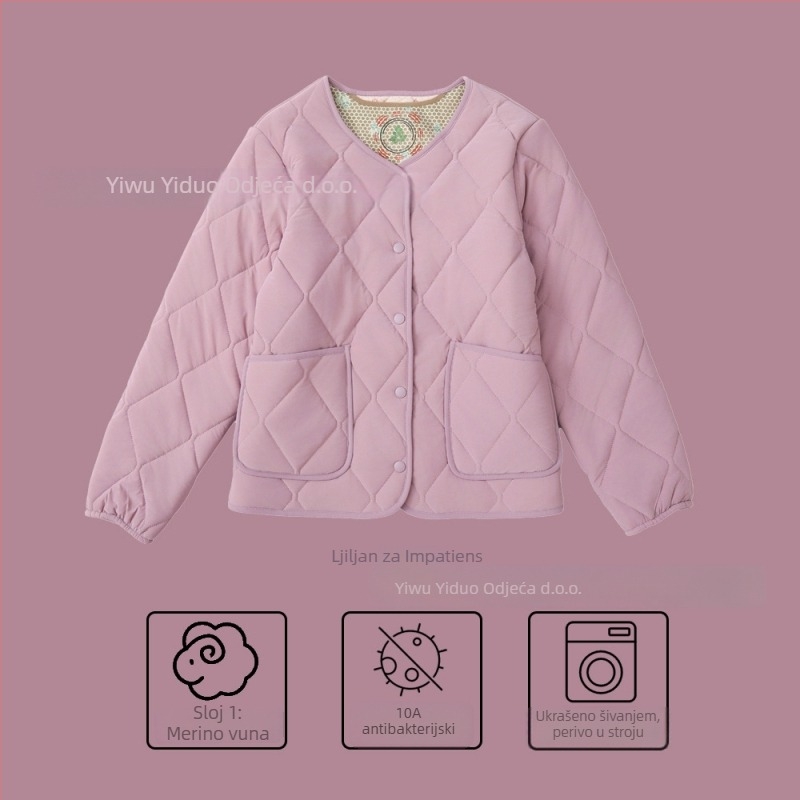 Ženski kaput s punilom od ovčje vune i poliesterom, dugi rukavi, V-izrez, jednostruko kopčanje, otporan na vlagu i vjetar