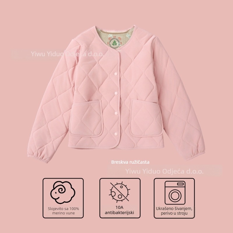 Ženski kaput s punilom od ovčje vune i poliesterom, dugi rukavi, V-izrez, jednostruko kopčanje, otporan na vlagu i vjetar