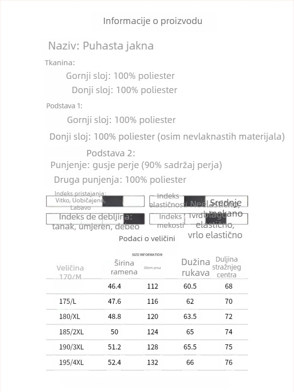 Muška jakna od perja s odvojivom unutarnjom podstavom, 550 Fill Power, White Goose Down 86–90%, otporna na vjetar i hladno, zatvarač, poslovni formalni stil, zima 2025