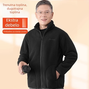 Muška debela polarna fleece jakna za zimu, stojeći ovratnik, zatvarač, dugi rukavi, patch džepovi, za muškarce srednje dobi i starije