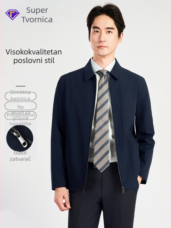 Muška jakna – lagani poslovni stil, rever, zatvaranje na zip, vanjska tkanina: najlon/sintetička smjesa, podstava: poliester