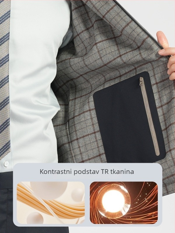 Muška jakna – lagani poslovni stil, rever, zatvaranje na zip, vanjska tkanina: najlon/sintetička smjesa, podstava: poliester