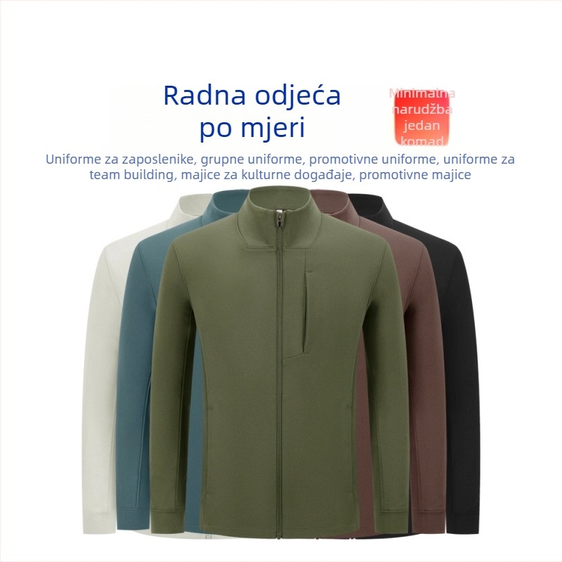 Lagano luksuzna muška jakna s stojećim ovratnikom i zipom, casual-business jakna s višestrukim džepovima, funkcionalna sportska odjeća s mogućnošću prilagođavanja logotipa