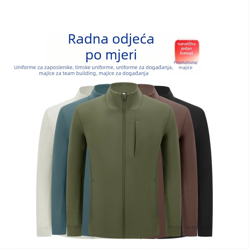 Lagano luksuzna muška jakna s stojećim ovratnikom i zipom, casual-business jakna s višestrukim džepovima, funkcionalna sportska odjeća s mogućnošću prilagođavanja logotipa