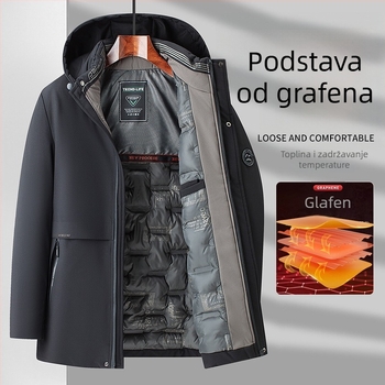 Muška zimska jakna s poliesterom punom, korejskog stila, široki kroj, prednji zatvarač, kapuljača s odvojivim dijelom, odvojivi ovratnik, poliester punilo i podstava