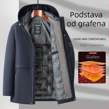 Muška zimska jakna s poliesterom punom, korejskog stila, široki kroj, prednji zatvarač, kapuljača s odvojivim dijelom, odvojivi ovratnik, poliester punilo i podstava