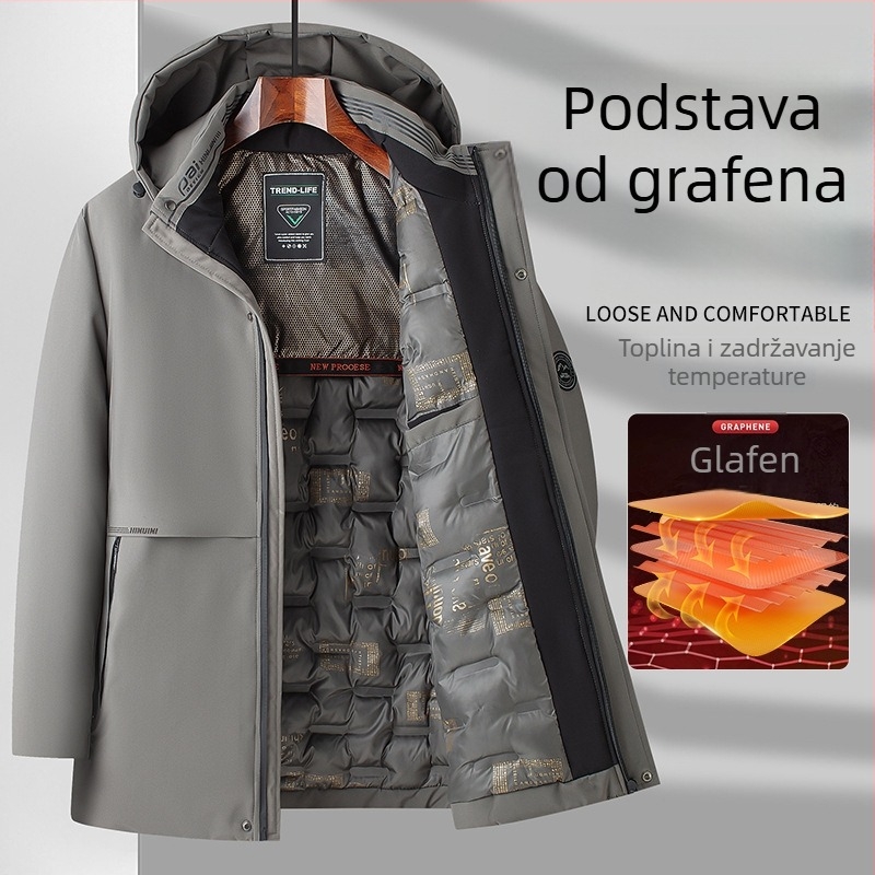 Muška zimska jakna s poliesterom punom, korejskog stila, široki kroj, prednji zatvarač, kapuljača s odvojivim dijelom, odvojivi ovratnik, poliester punilo i podstava