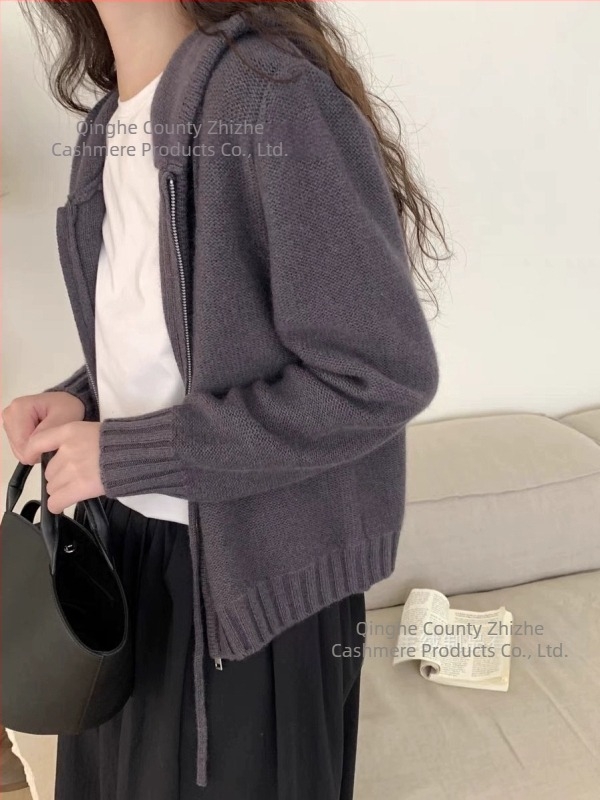 Wise Cashmere Kardigan s kapuljom i zipom – debela vuna, širok kroj, dugi rukavi