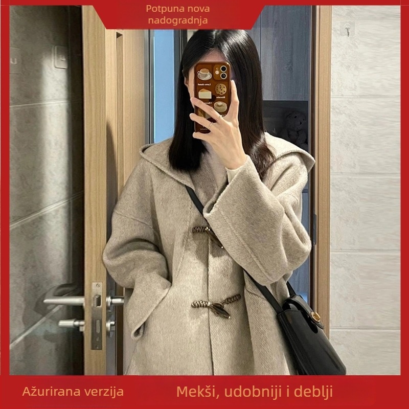 Ženski kratki kašmirski kaput, japansko-korejski ležerni stil, dugi rukavi, zima 2025