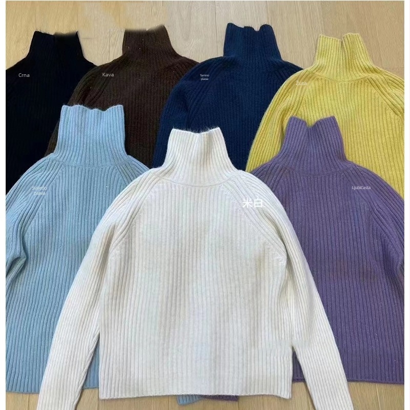 Ženski pulover od kašmira s visokim ovratnikom, dugi raglan rukavi, slobodan kroj, jesen-zima 2025
