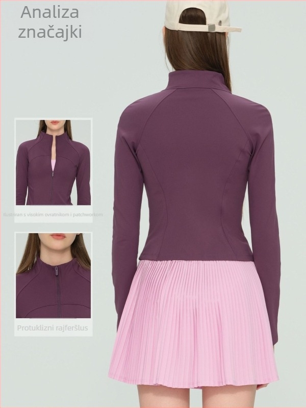 Ženska fleecirana joga jakna s dugim rukavima, dužina do kukova, zadržava toplinu, 75% najlon, 25% spandeks