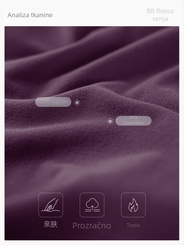 Ženska fleecirana joga jakna s dugim rukavima, dužina do kukova, zadržava toplinu, 75% najlon, 25% spandeks