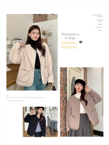 Ženski Chanel-stil jakna za jesen/zimu, srednja duljina, V izrez, dugi rukavi, opušten kroj, debela tkanina, poliester/elastan smjesa, patchwork šavovi