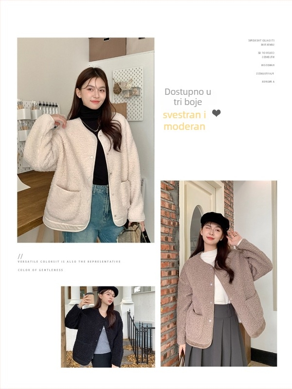 Ženski Chanel-stil jakna za jesen/zimu, srednja duljina, V izrez, dugi rukavi, opušten kroj, debela tkanina, poliester/elastan smjesa, patchwork šavovi